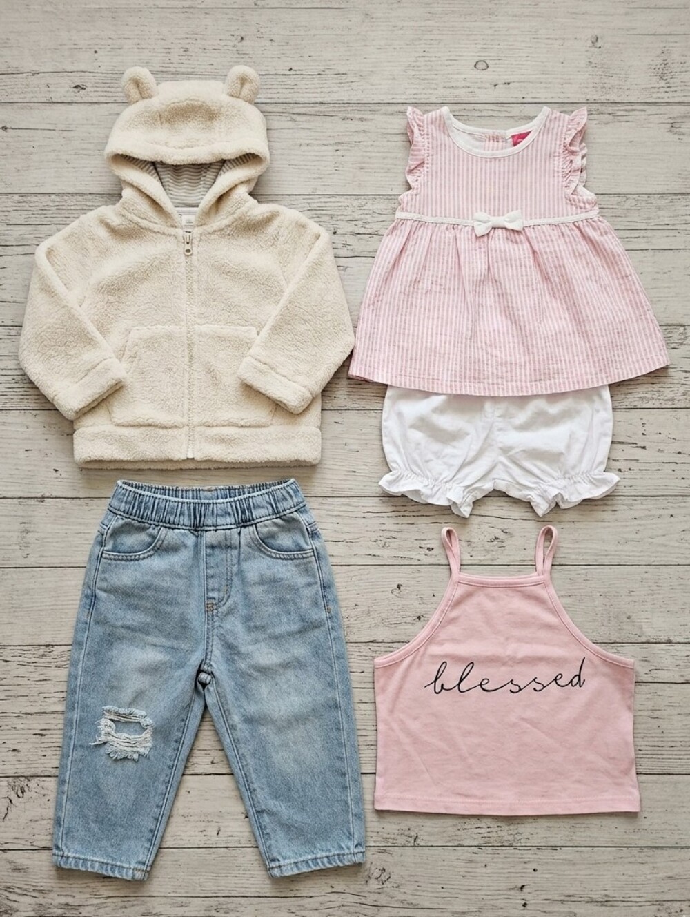 5 Piece Bundle Of Size T2 / 24 Month Toddler Girls Pink Tank Top & Outfit Set